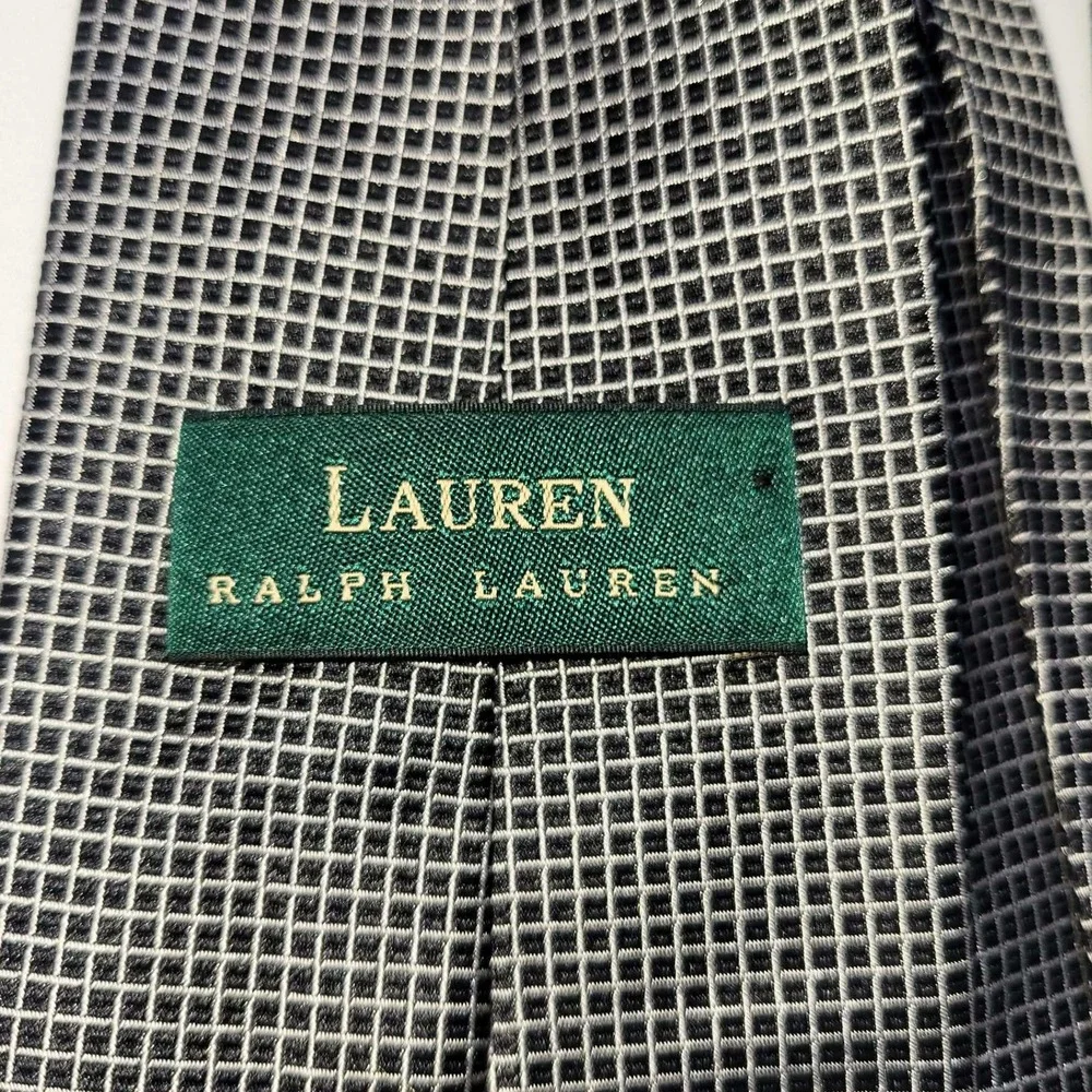 Ralph Lauren Silk Tie Mens Black White Grid Pattern Hand Finished USA - Picture 1 of 7